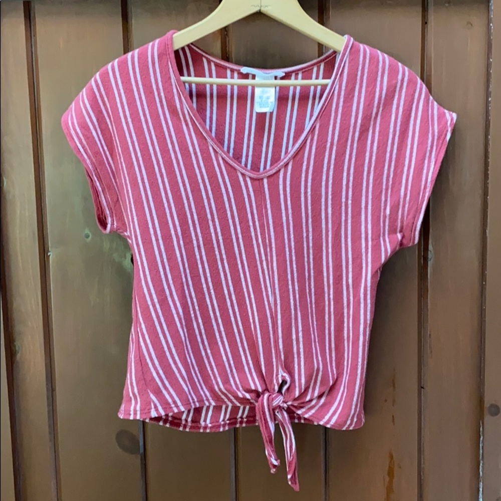 Red and white striped slightly cropped top